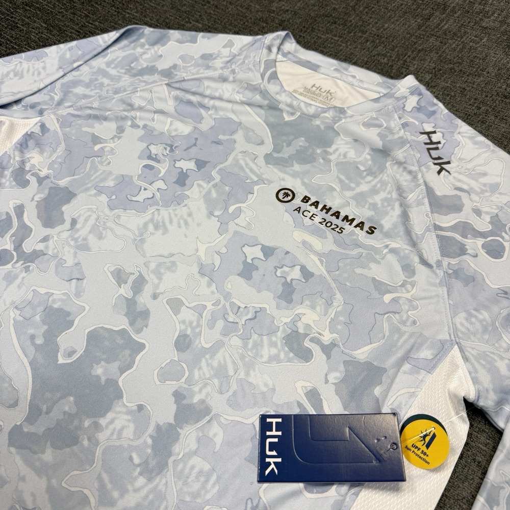 Huk Fishing Shirt Mens Medium Blue LoPro Camo Long Sleeve Bahamas ACE‎ 2025